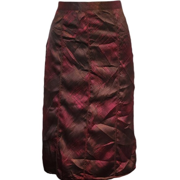 Jaclyn Smith Skirt, Silky, Burgundy Maroon Print, Gored, Part Elastic Waist - Picture 1 of 12
